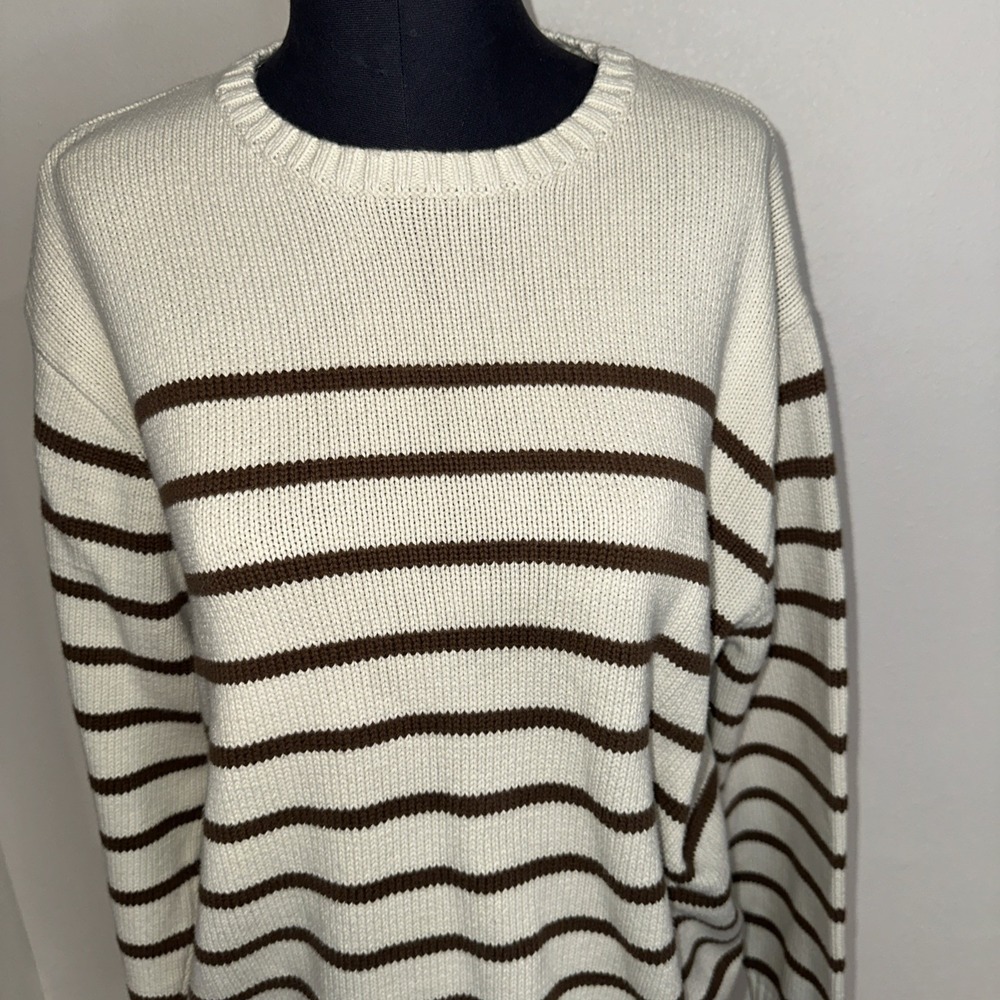 Brandy Melville Women's Brianna‎ Thin Stripe Cotton Sweater LB3 Ivory Size - Picture 2 of 11